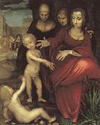 YANEZ DE LA ALMEDINA, Fernando St.Anne,the Virgin;St Elizabeth,St,john,and the Christ Child Germany oil painting reproduction